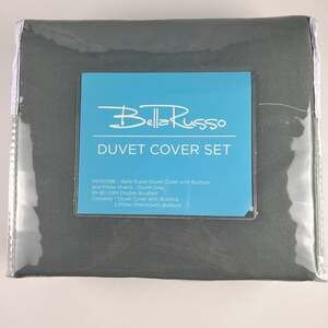 Bella Russo Queen Size 3 Piece Duvet Cover Set Storm Gray Double Brushed Microfi